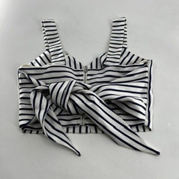 JOA Los Angeles Women's Striped Crop Top Zipper Front Tie Detail XS - Picture 2 of 4